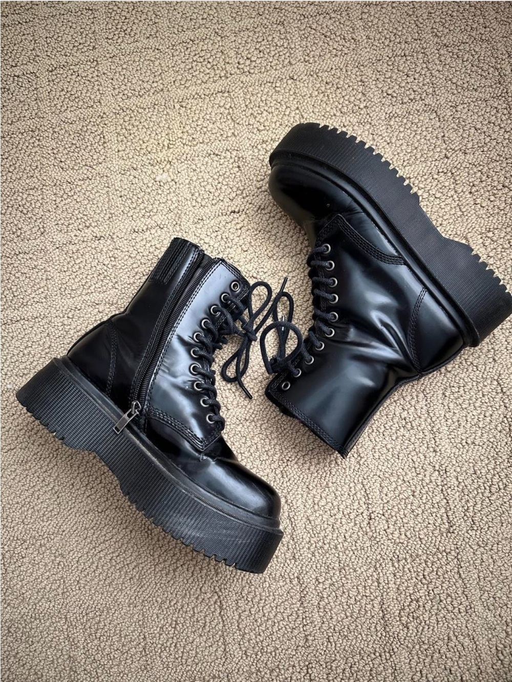 Jeffrey Campbell Black Platform Lace-Up Combat Boots - Picture 4 of 7